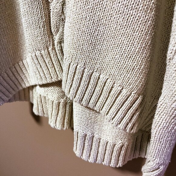 Creamy Tan RECYCLED COTTON Made in Canada Long Cowl cable knit GVUC Sz M-L - Picture 5 of 8